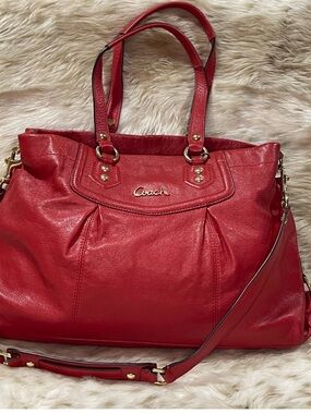 Coach F19247 red Ashley leather satchel handbag purse medium w/strap w/dust bag